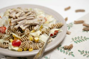 pasta dish on white ceramic plate