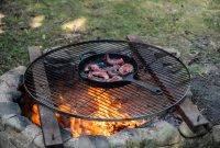 Perfectly grilled octopus tentacles sizzling over a campfire in a cast-iron pan, ideal for outdoor cooking enthusiasts.